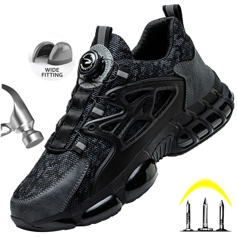 

Rotary Buckle Work Sneakers Outdoor Breathable Protective Shoes Safety Industrial Puncture-Proof Anti-smash Steel Toe Shoes