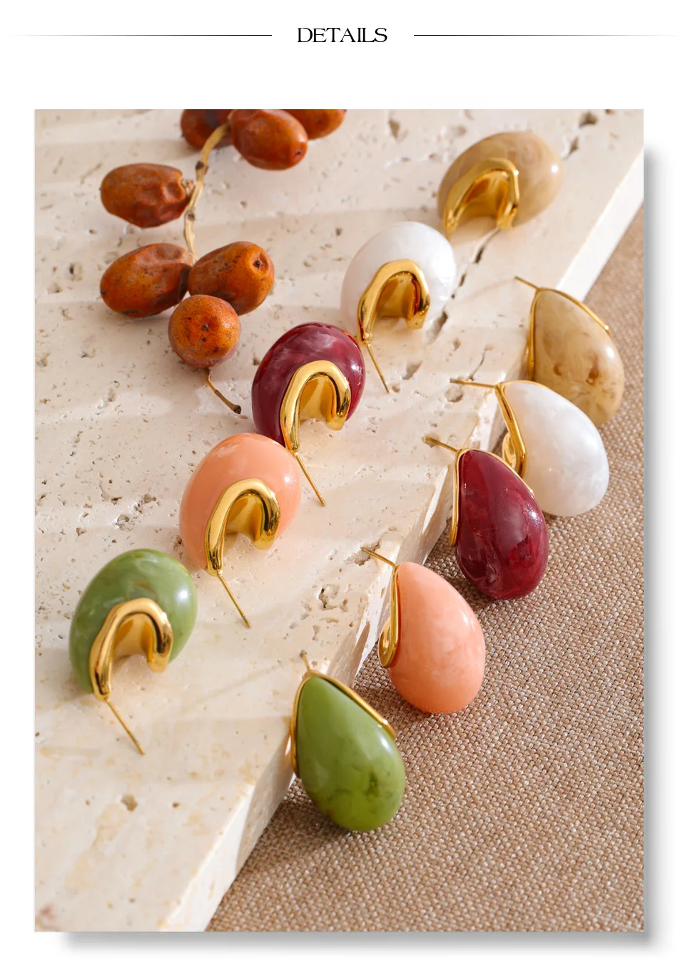 Yhpup Mehrfarbige Fröhliche Bonbon-Acrylharz-Tropfenohrringe Trendiger Edelstahl Goldener Sommer-Modeschmuck – Detail 8