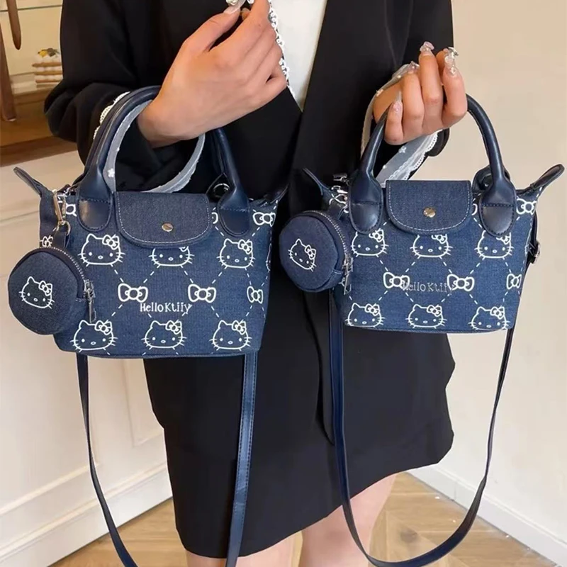 

Hello Kitty Kawaii Cowboy Shoulder Bag Anime Figure Portable Crossbody Wallet Multi-Functional Large Capacity Girls Gift