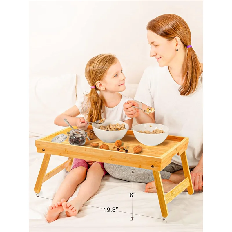 

A03F-Foldable Legs Bamboo Bed Tray Table, Breakfast Tray For Sofa,Bed Eating,Working, Used As Laptop Desk Snack