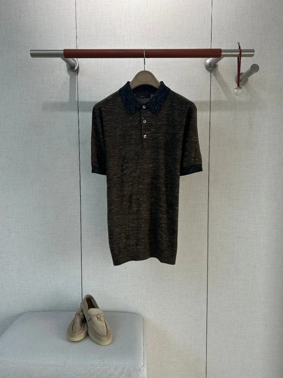 Mens Old Money Style Color Block Melange Embroidery Turn Down Collar Wool Linen Blended Knitted Short Sleeve Polo Shirt  lp