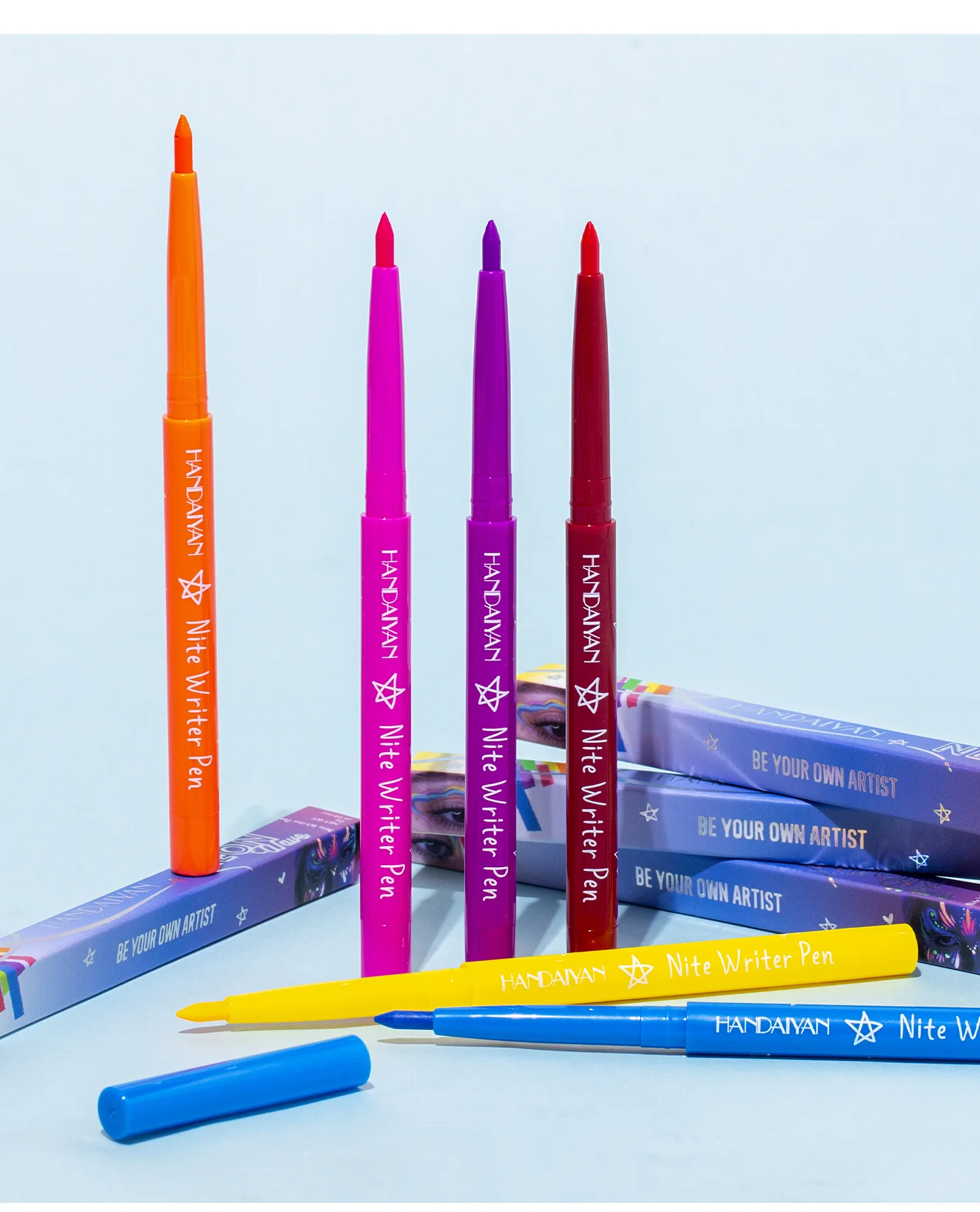 Handaiyan12蛍光アイライナー、uv防水アイライナー、ジェルペン、ハロウィーンの顔のペイントペン