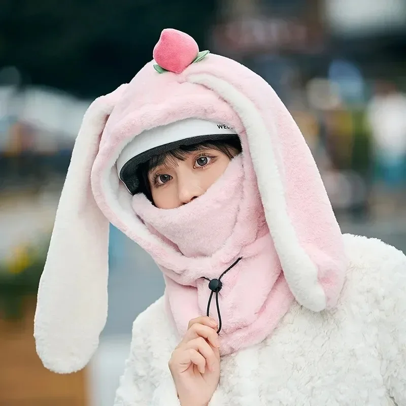 Casco de esquí con orejas de conejo de dibujos animados para niña y mujer, cubierta cómoda y suave, gorro de esquí de ciclismo, gorro de felpa