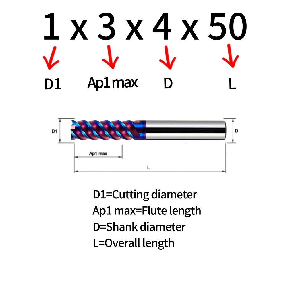 CNC Tools Milling Cutters D8mm 60L HRC72 Super Hard  4 Flutes Flat Solid Carbide End Mills For Quenched Hardened Steel