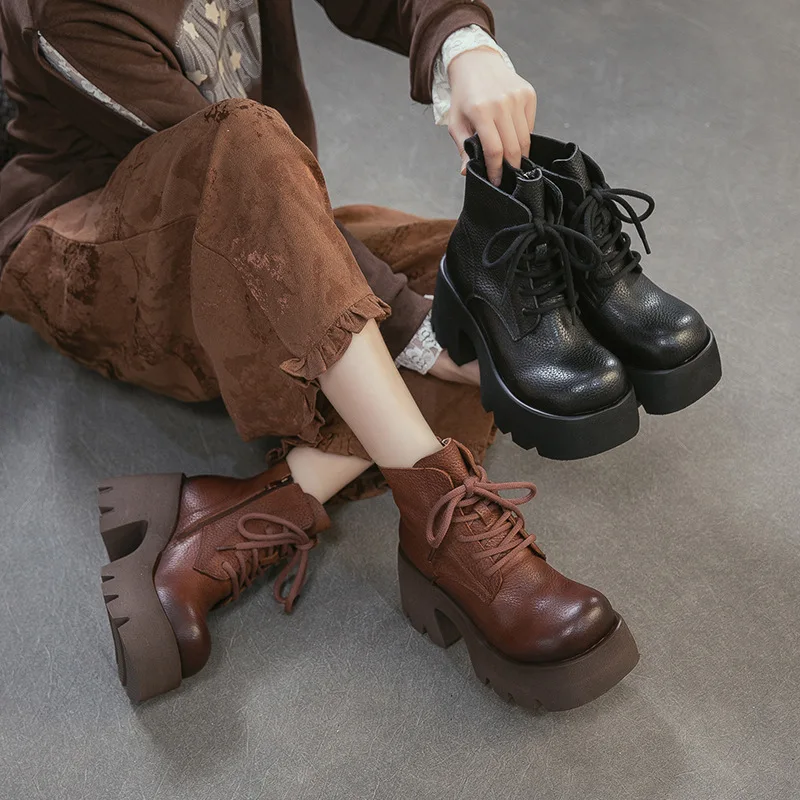 8.5 Cm Height Women's Platform Ankle Boots Luxury Handmade Quality Comfortable 2026 Autumn Fashion Wedge Casual Shoes Woman