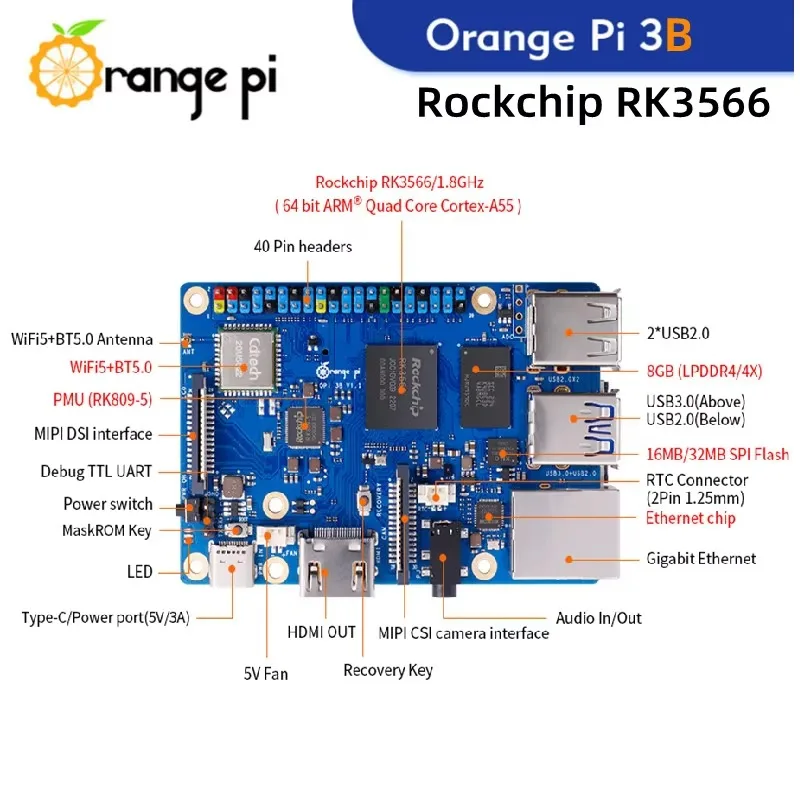 【Hot Sale】Orange Pi 3B 2GB 4GB 8GB RAM Rockchip RK3566 Mini PC Quad-Core 64-bit WiFi+BLE Gigabit Single Board Computer Orange Pi - view 4