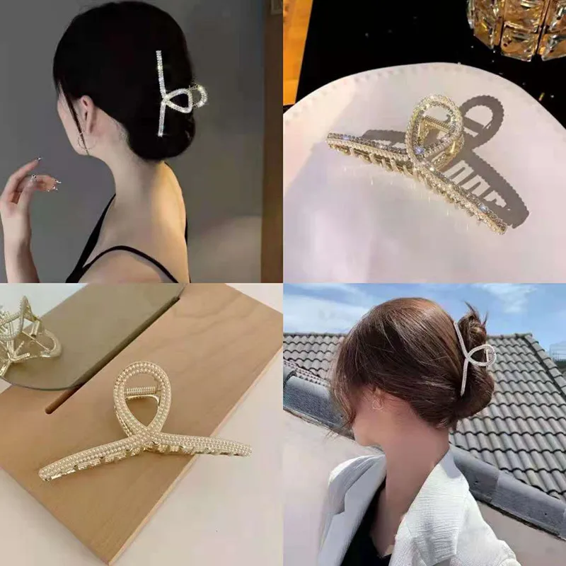 The New Fashion Pearl Hair Clips Temperament Metal Hair Claw Cross Hair Clip Headband Hairpin Hair Grab Women Hair Accessories