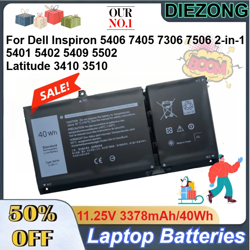 

Аккумулятор для ноутбуков Dell Inspiron 5406, 7405, 7306, 7506 2-в-1, 5401, 5402, 5409, 5502, Latitude 3410, 3510, 11.25В, 3378мАч/40Втч, JK6Y6