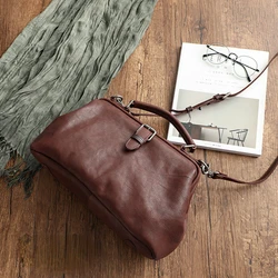 Top Quality Genuine Leather Women Shoulder Bag Long Strap Doctor Bags Vintage Woman Handbag Cow Leather Women Bags 2024