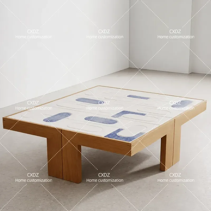 Retro Green Handmade Solid Wood Coffee Table Square Log Style Living Room Furniture High End Niche Home Decor