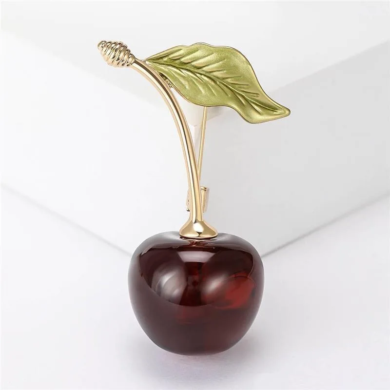 Small Fresh Sweet Red Cherry Brooch Pin for Women Cherries Brooches Pins Party Wedding for Girls Friends Jewelry Gifts