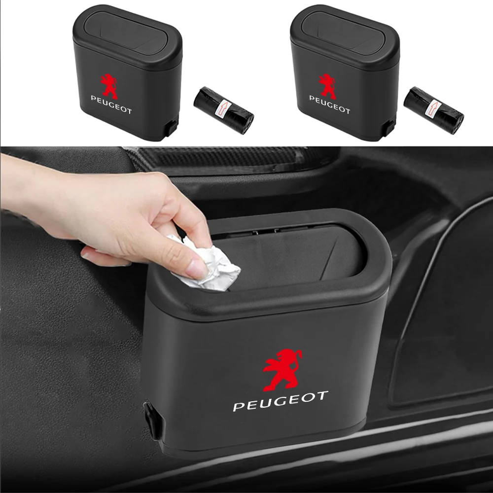 Leak-proof Mini Car Trash Can With Lid Garbage Bags Auto Accessories For Peugeot 206 207 208 2008 308 3008 508 5008 406 RZC 4008