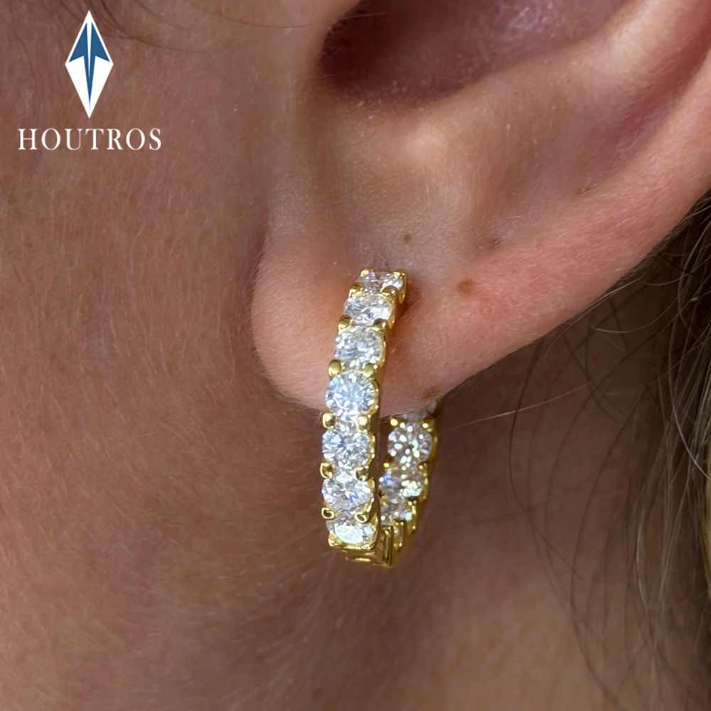 2.6cttw Full Moissanite Hoop Earrings for Women Sparkling 3mm Inside Outside Diamond Earrings  925 Sterling Silver Jewelry Gift