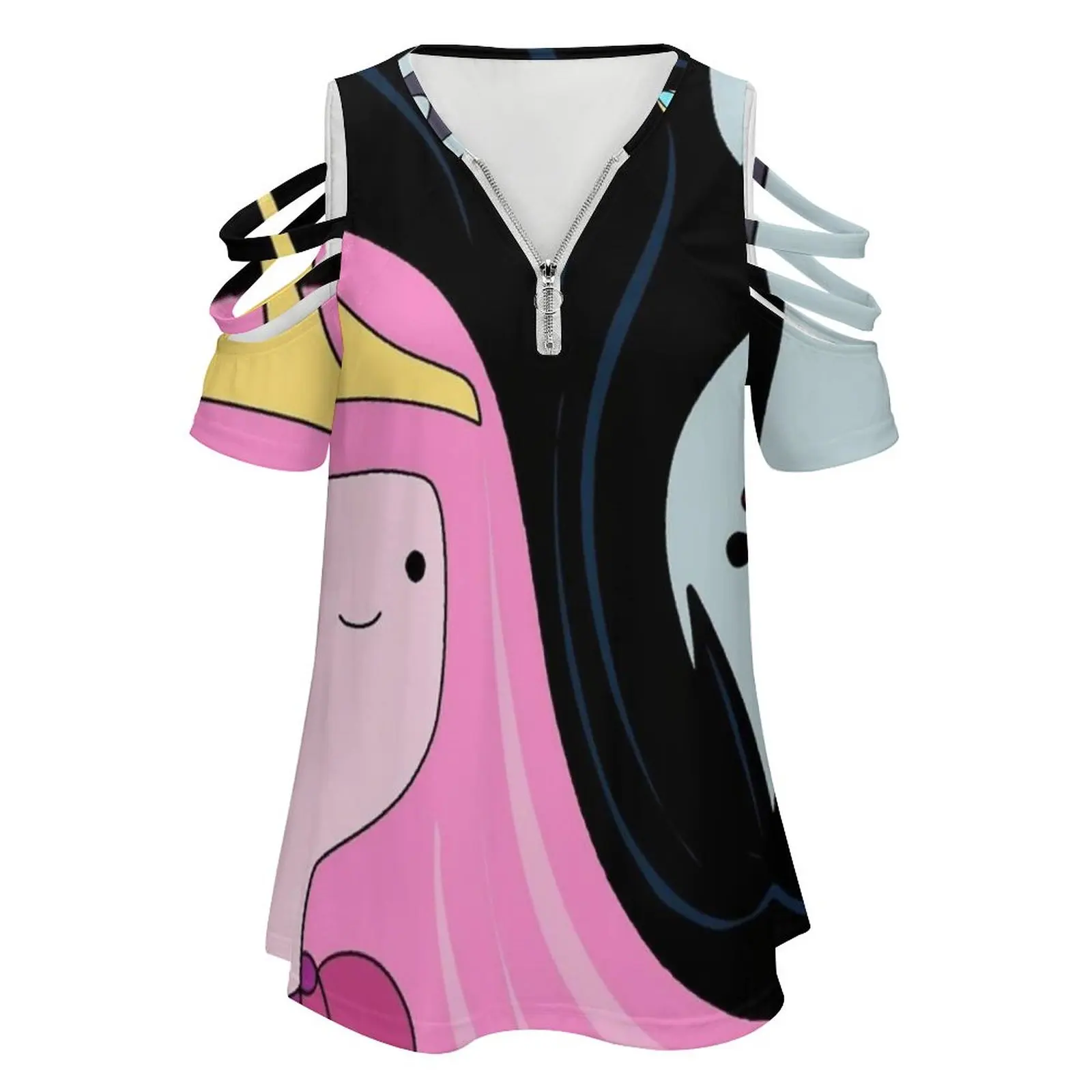 Princess Bubblegum And Marceline New Fashion Zip Off Shoulder Top Short-Sleeve Women Shirt Princess Bubblegum And Marceline