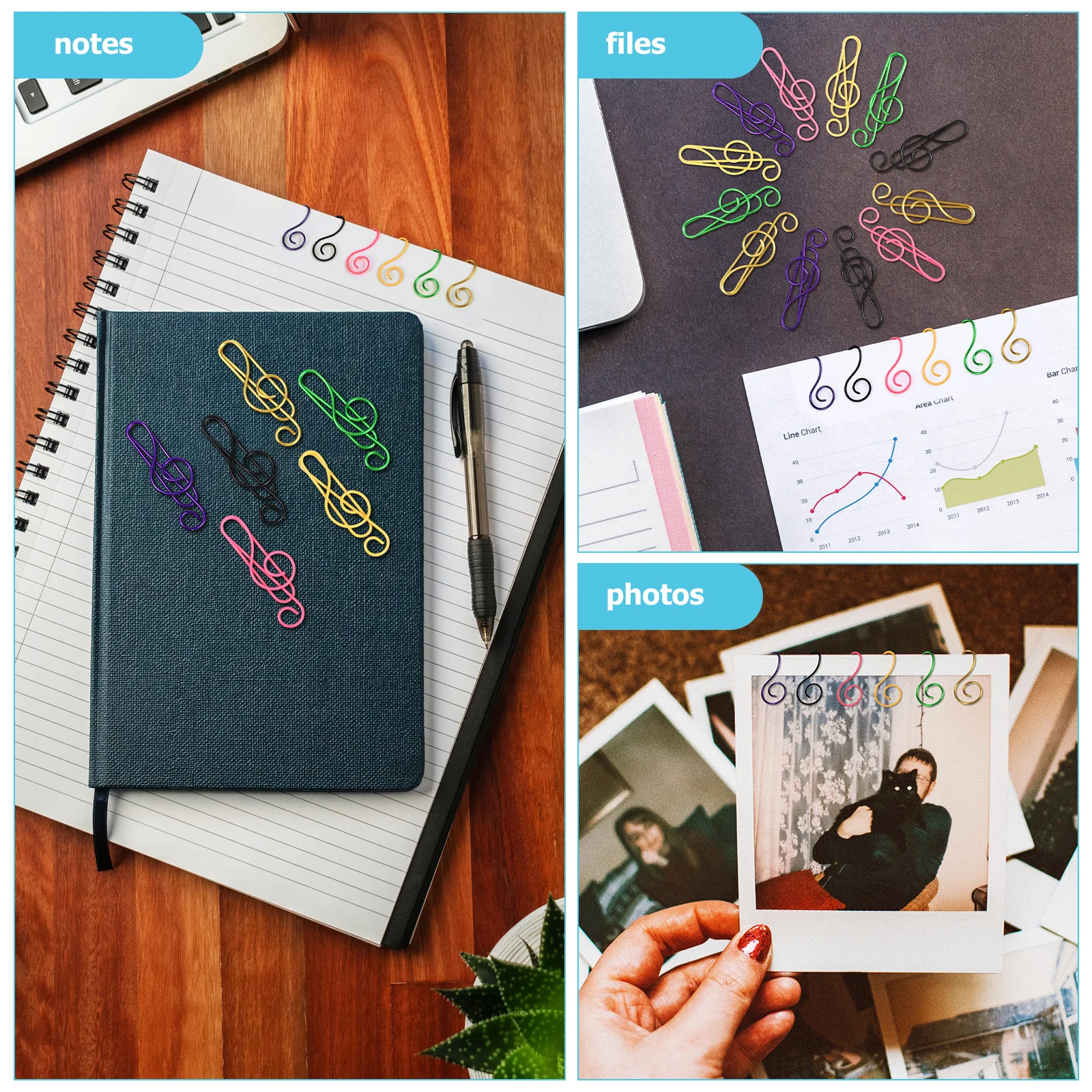 

100Pcs Musical Note Paperclips Colorful Metal Clips Office Stationery Gifts for Students Colleagues Reading Lovers