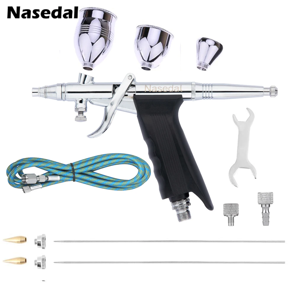 Pistola de Aerógrafo Dupla Ação Nasedal Modelo Gundam Pintura Arte do Prego Decoração Faça Você Mesmo Nt116b 2cc 5cc 13cc 0.3 mm 0.5 mm 0.8 mm