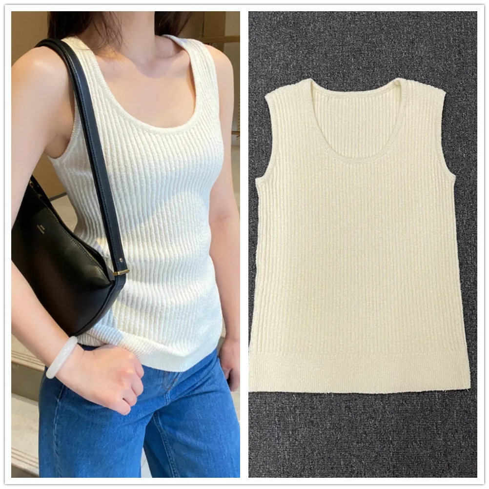 Ladies Slim O-Neck Solid Color Simple Tank Tops Early Autumn Women Sleeveless Knitted Vest