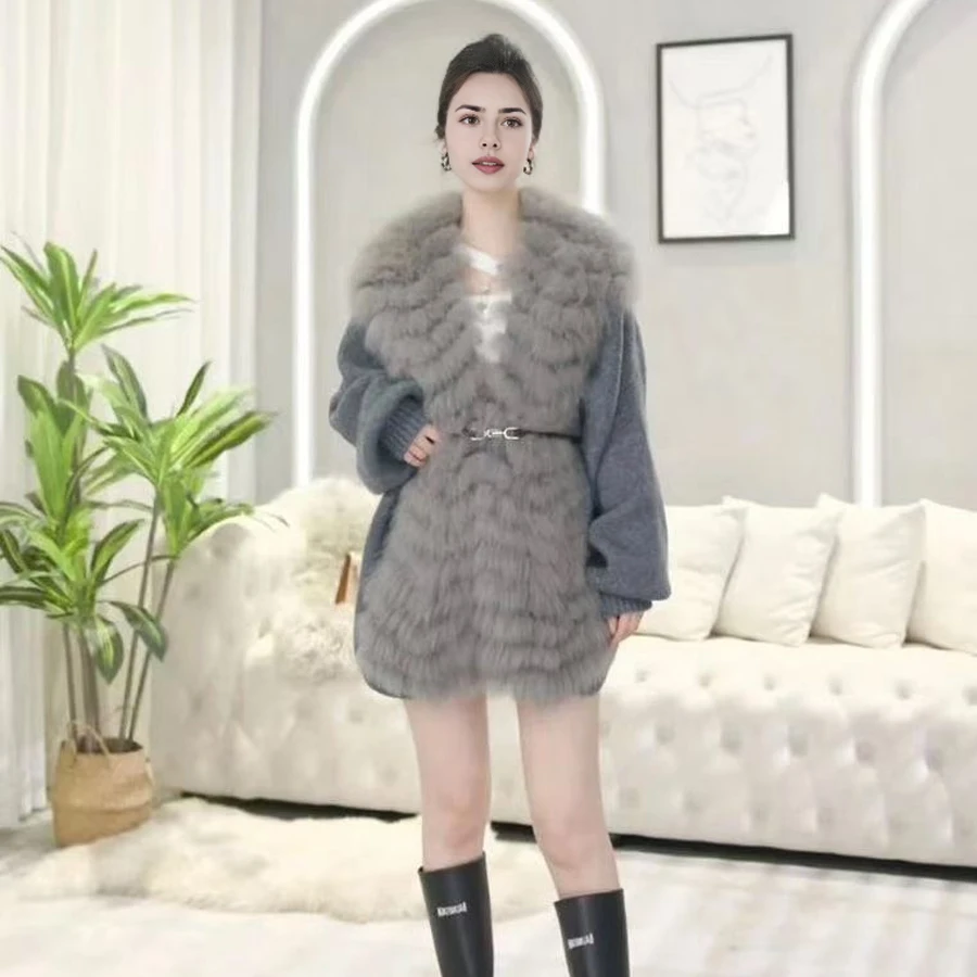 Damesjas Nieuwe kasjmier jas Wolmengsels Echt vossenbont Afwerking Luxe nieuwkomers Winterwarme jas Wollen bontjas