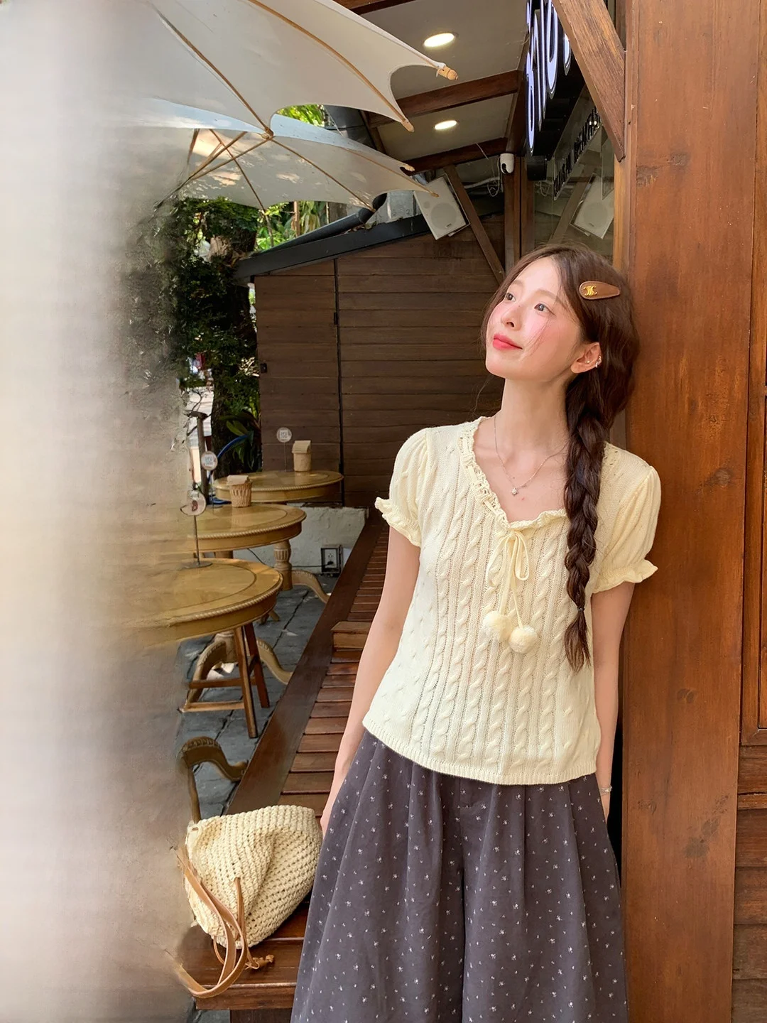 

Pine Salt Freening Knitted ort Sve Sweater with Bunches of Balls Soft Straight Cut Spring Season Ladies Knitwear