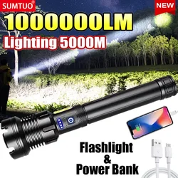 10000000LM Ultra Powerful Flashlight Zoom 5000M Long Range Torch High Power Led Flashlights Rechargeable Strong Tactical Lantern