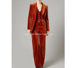 Traje de Mujer de Terciopelo de 3 Piezas, Pantalón, Blazer y Chaqueta, Traje de Oficina para Mujer, Cómodo, Elegante y Moderno para el Trabajo