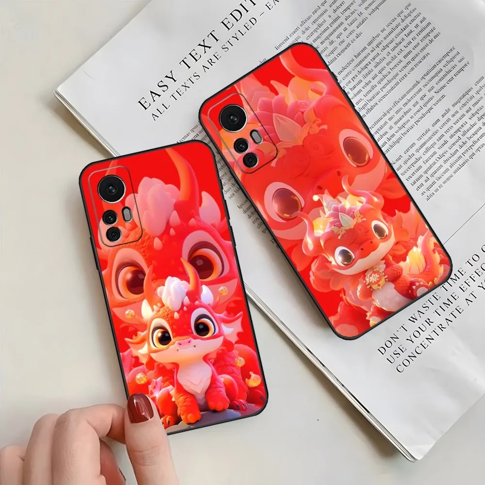 New Year Red Cute Chinese Dragon Phone Case For Xiaomi 13 11 12 11T 9 8 9T 9SE 11i Lite Ultra Note10 Poco F3 Cover