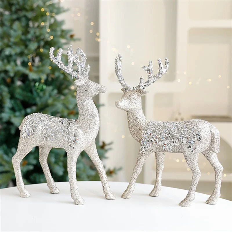 Christmas Deer Table Decorations Sequins Reindeer Elk Figurines Statues Desk Centerpieces for Home Party Decor