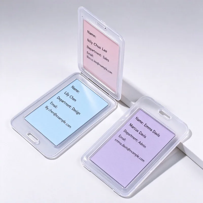2Pcs/Pack Clear Card Holder Working Permit Case PP Plastic Badge Holder for Staff Nurse Exhibition Name ID Card Cover Sleeve