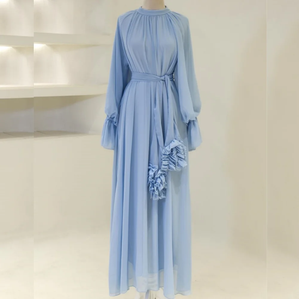 

Customized Fashion Elegant Chiffon Sash Pleat A-line High Collar Long Dresses Bespoke Occasion Intricate