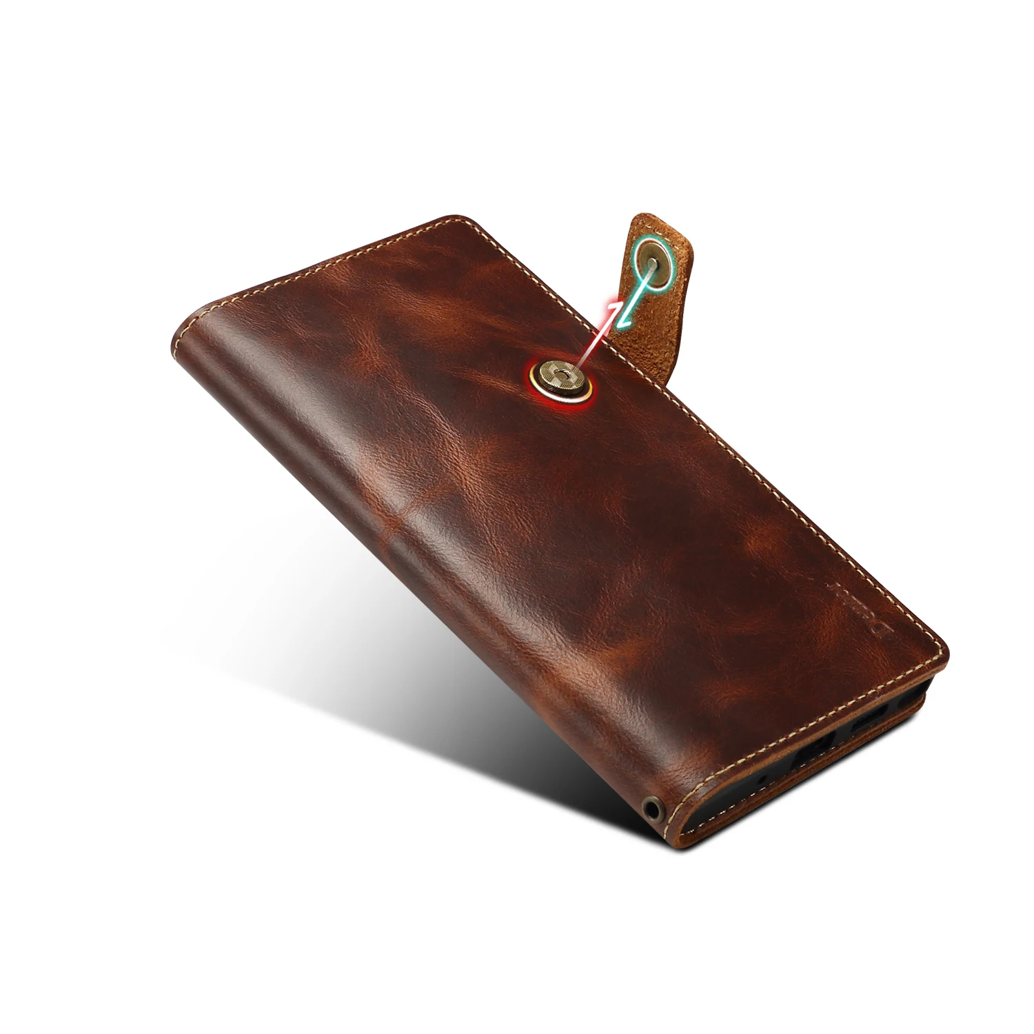 Denior Luxury Oil Wax Genuine Leather Flip Cover for Galaxy Note 20 Ultra S10 S20 Note 10 Plus Wristband Grip Slim Wallet Case