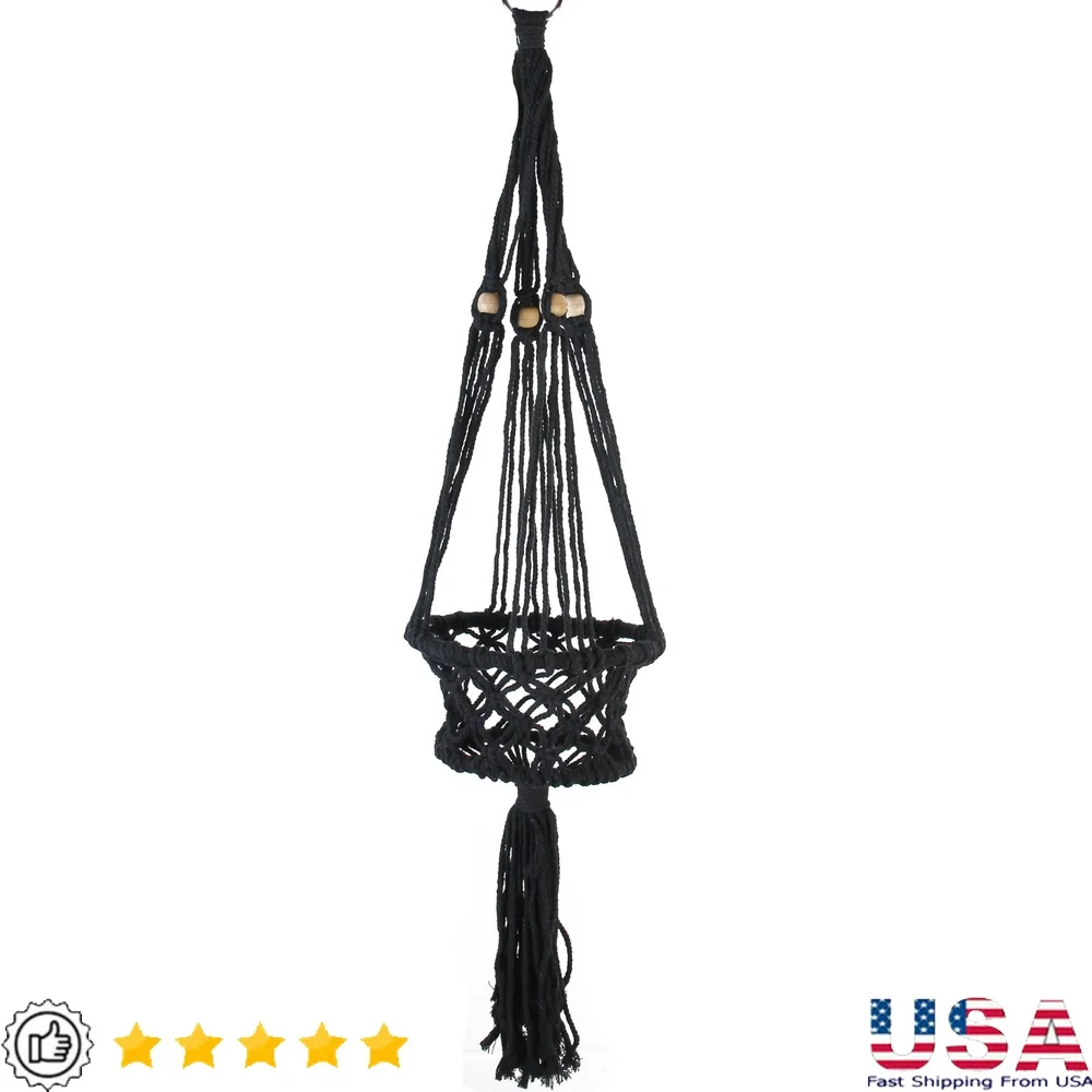 

43 Inch Macrame Hanging Planter Holder Indoor Use Cotton Lattice Pattern Space Saving Decorative Plant Hanger with Metal Ring