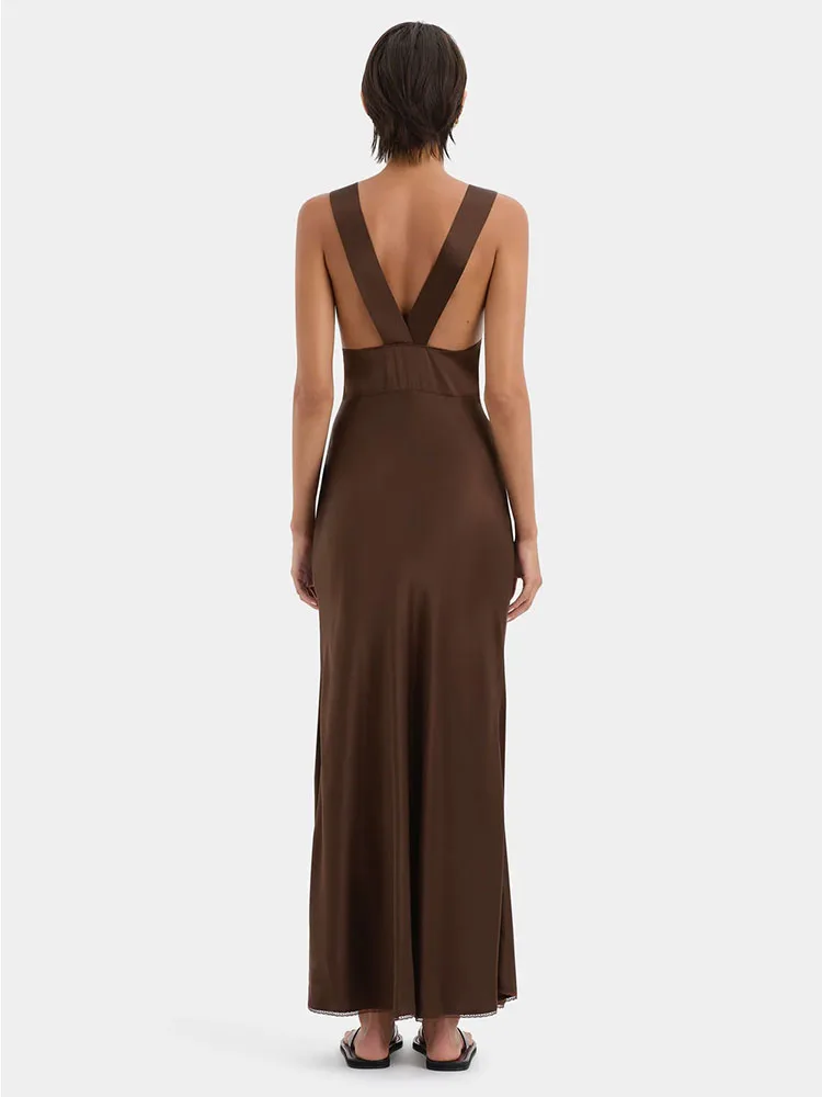 女性用レーストリムホルターネック100%シルク19m/mスリップマキシドレスカスタムサイズ