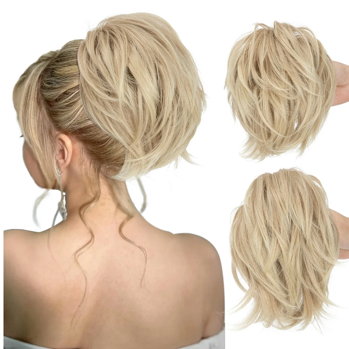Claw Clip Ponytail Wig For Women, Short Fluffy Small Curly Hair, Adjustable DIY Hairstyle, High Temperature Fiber