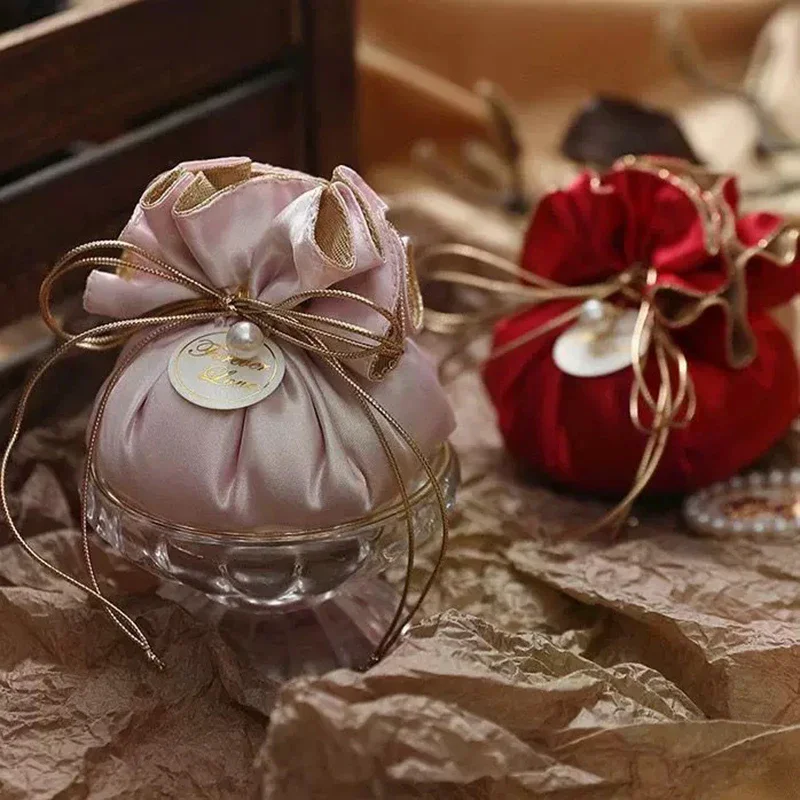 10PCS Luxury Packing Drawstring Velvet Pouch Silk Gift Bag For Jewelry Wedding Candy Boxes With Pearl String Decor Favors Bags