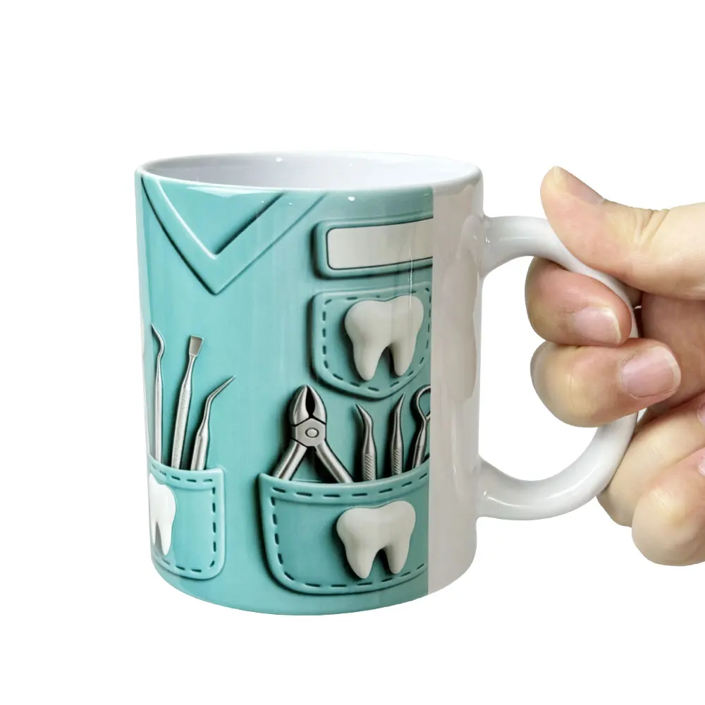 Dentist Coffee Mug Ceramic Dental Instruments Tooth Design Novelty Tea Cup Present For Dental Students Doctor Clinic Gift