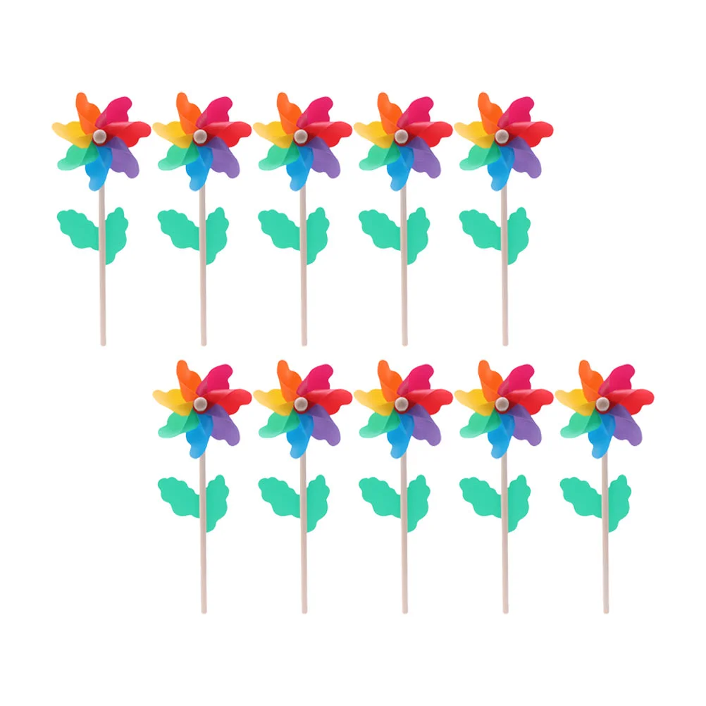 

14 Pcs Colorful Wooden Pole Windmill Garden Decor Outdoor Kids Toy Spinners Flowerpot Pinwheels Lawn Yard Pvc Toys