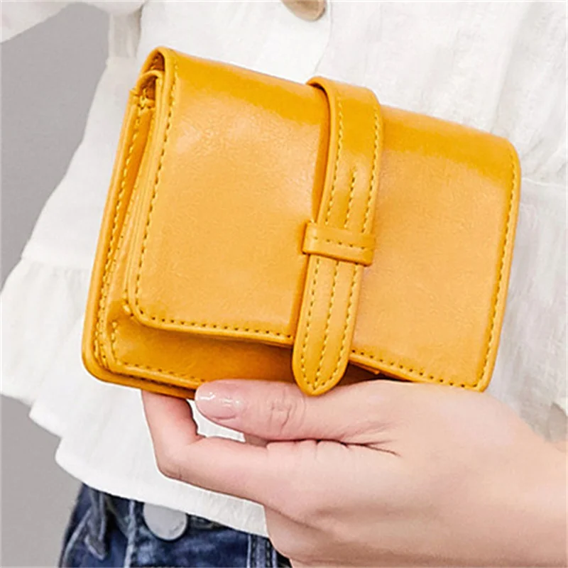 Frauen Kurze Brieftasche Kleine Feste Geldbörsen Fashion Zipper PU Leder Qualität Geldbörse Karte Halter Einfache Koreanische Schnalle Geldbörsen