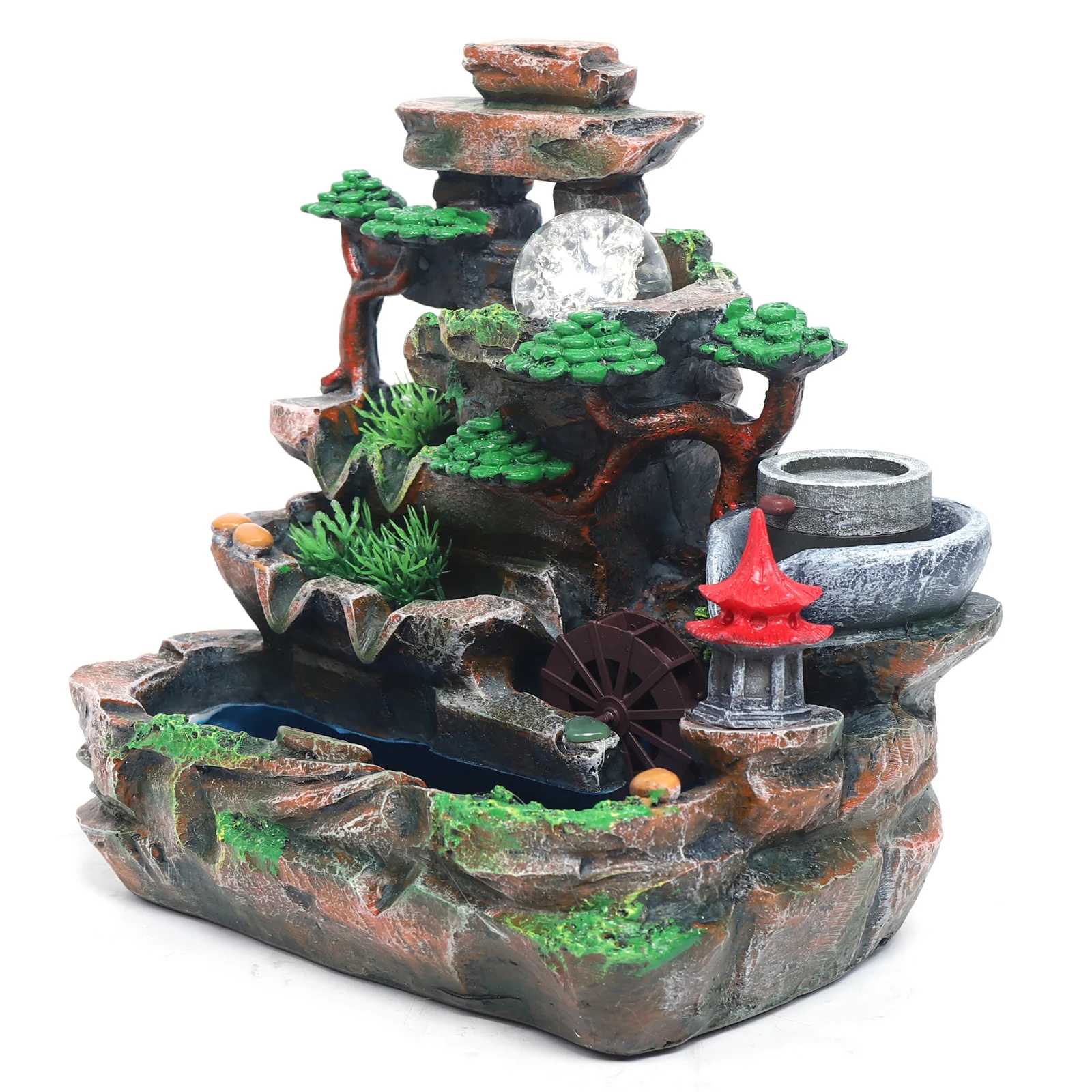 Indoor Water Fountain with Mist Resin Rockery Waterfall Home Decoration IPX8