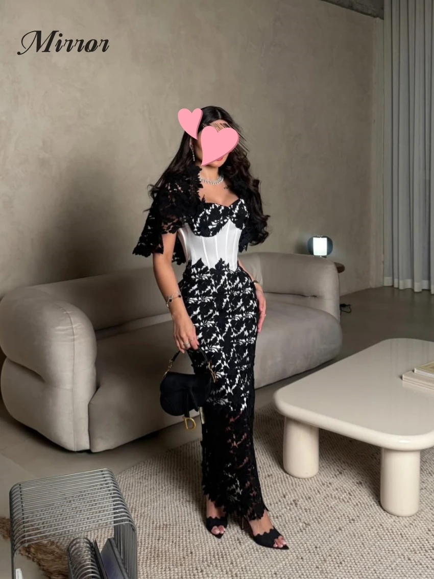 Mirror Dress Elegant Vintage Sexy Black Lace Cape Stylish New V-Neck Customize Formal Occasion Prom Dress Evening Party Gowns
