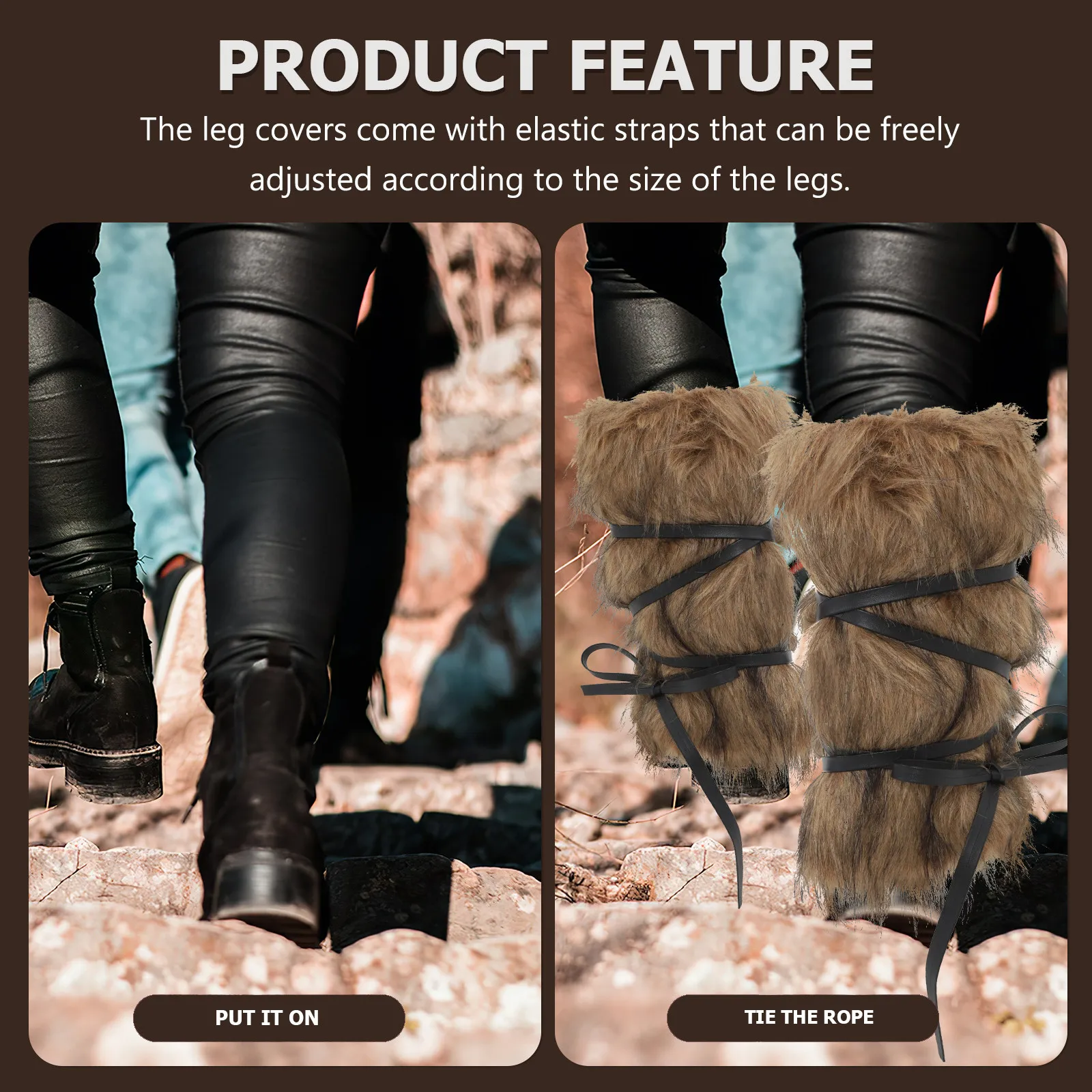 1 set 1 Set Brown Faux Leg Warmers Viking Style Elastic Strap For Halloween Cosplay Medieval Costume Accessories Women Men