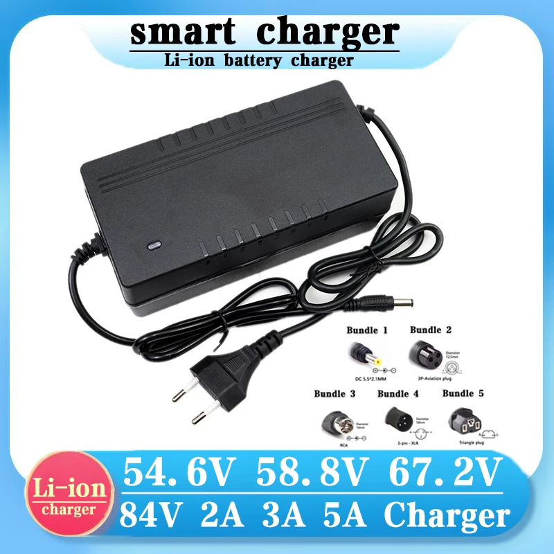 48V 52V 60V 72V 2A 3A 5A Charger 13S 14S 16S 20S Li-ion Battery Pack 54.6V 58.8V 67.2V 84V 2A 3A 5A Intelligent Fast Charging