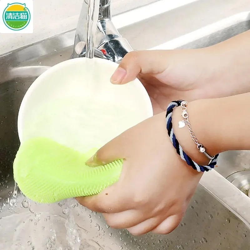 6Pcs Durable Multi-Color Silicone Pad Kitchen Dishwashing Scrub Tool Non-Scratch Blistering Quickly with Dishes Pots Home