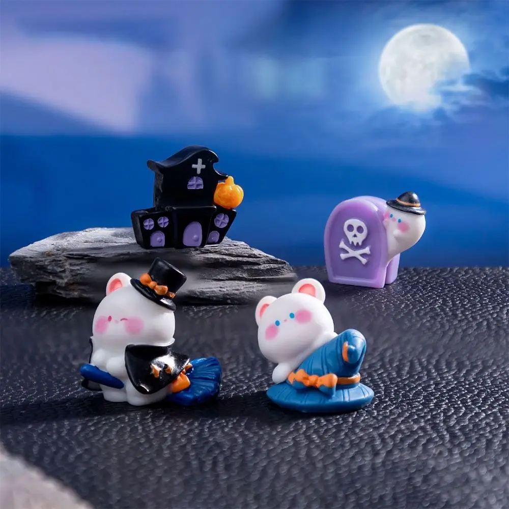 Halloween Accessories Cartoon Pumpkin Bear Doll Multicolor Resin Miniature Bear Figurine Halloween Supplies Party Ornaments