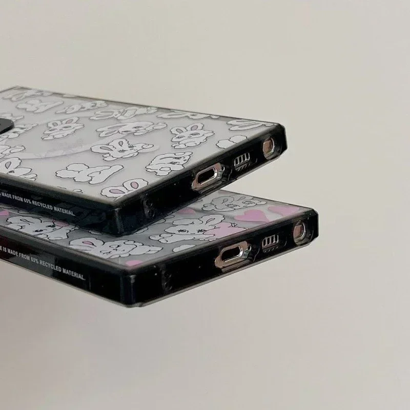 Casing Ponsel Magnetik Perbatasan Hitam Akrilik Magnetik Hati Kelinci untuk Samsung Galaxy S25 + Plus S24 S23 Ultra S25U Cangkang Pelindung
