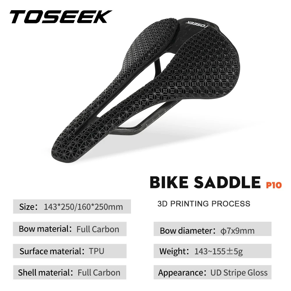 TOSEEK P10 3D Printed Bike Saddle Full Carbon Bicycle Seat Cushion Ultralight Road Bike/MTB Seating Cycling parts