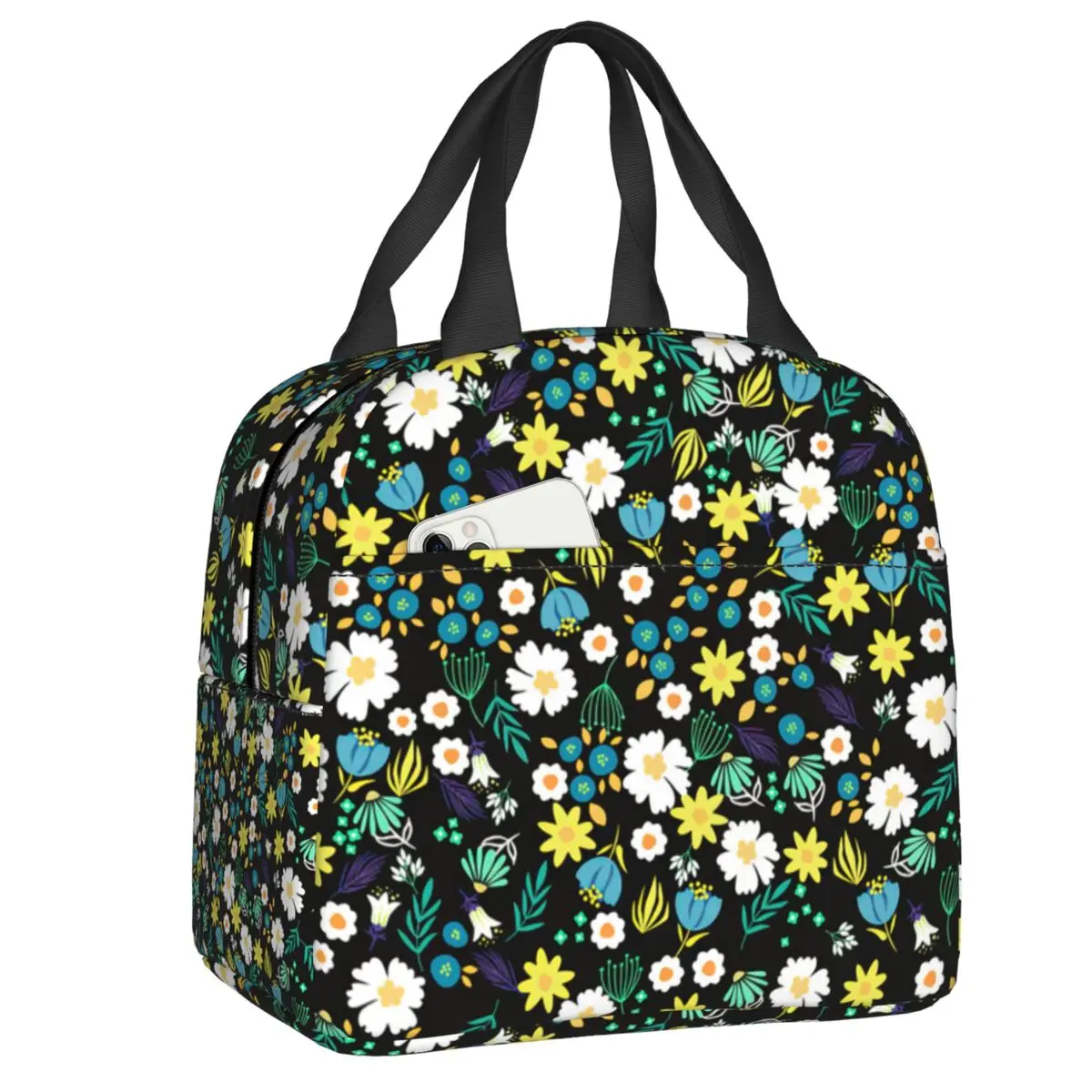 

Vintage Tiny Flowers Daisy Insulated Lunch Bag for Women Floral Pattern Thermal Cooler Lunch Tote Kids School Children