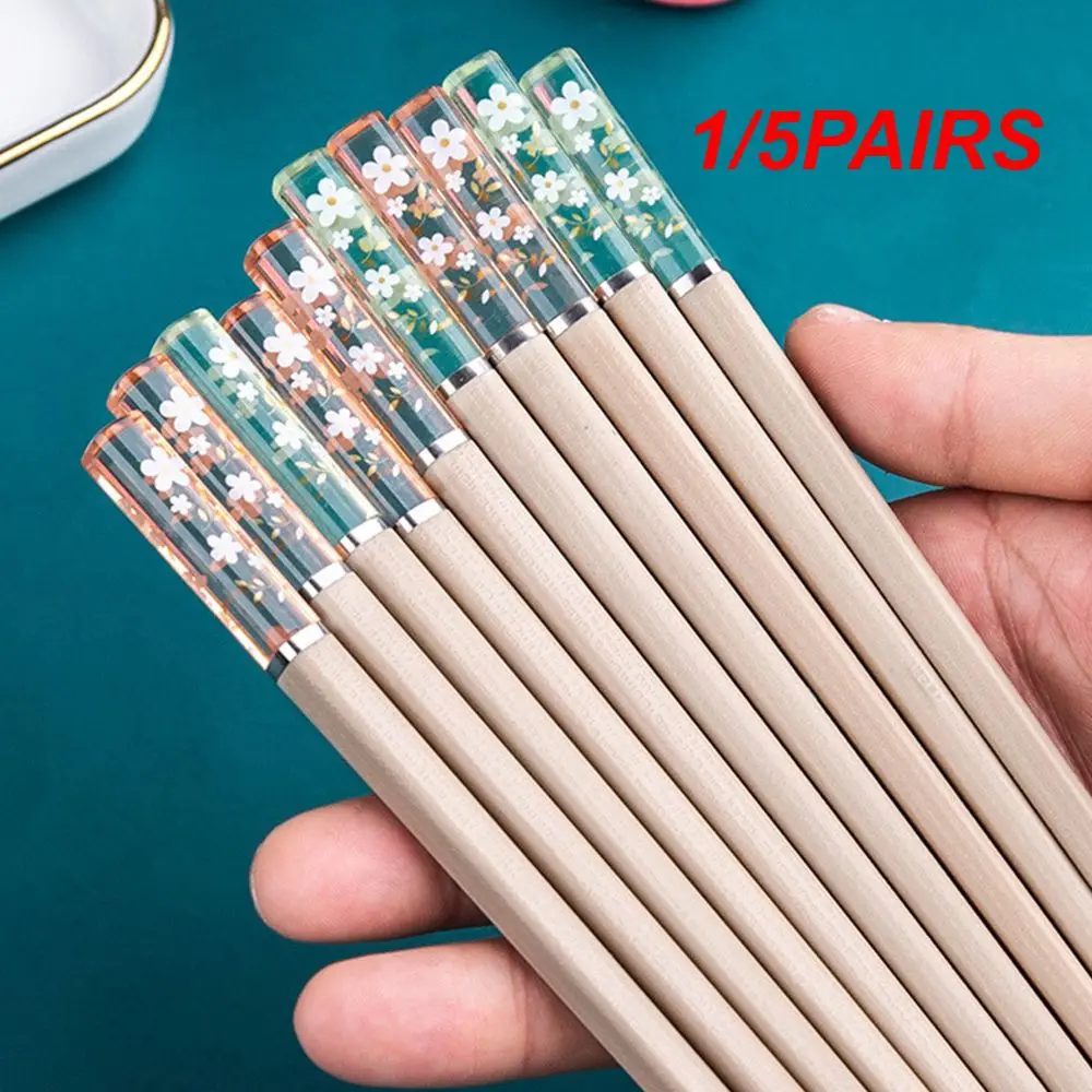 1/5PAIRS Chopsticks Sakura Mildew Food Grade Reapplicable One-piece Molding General Corrosion Resistance Amber Creative