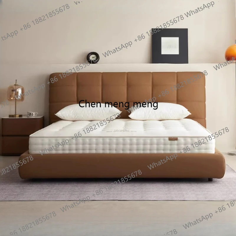 

Роскошная двуспальная кровать с современным кожаным изголовьем, деревянным каркасом King Size/Queen Size, эстетичная мебель для спальни