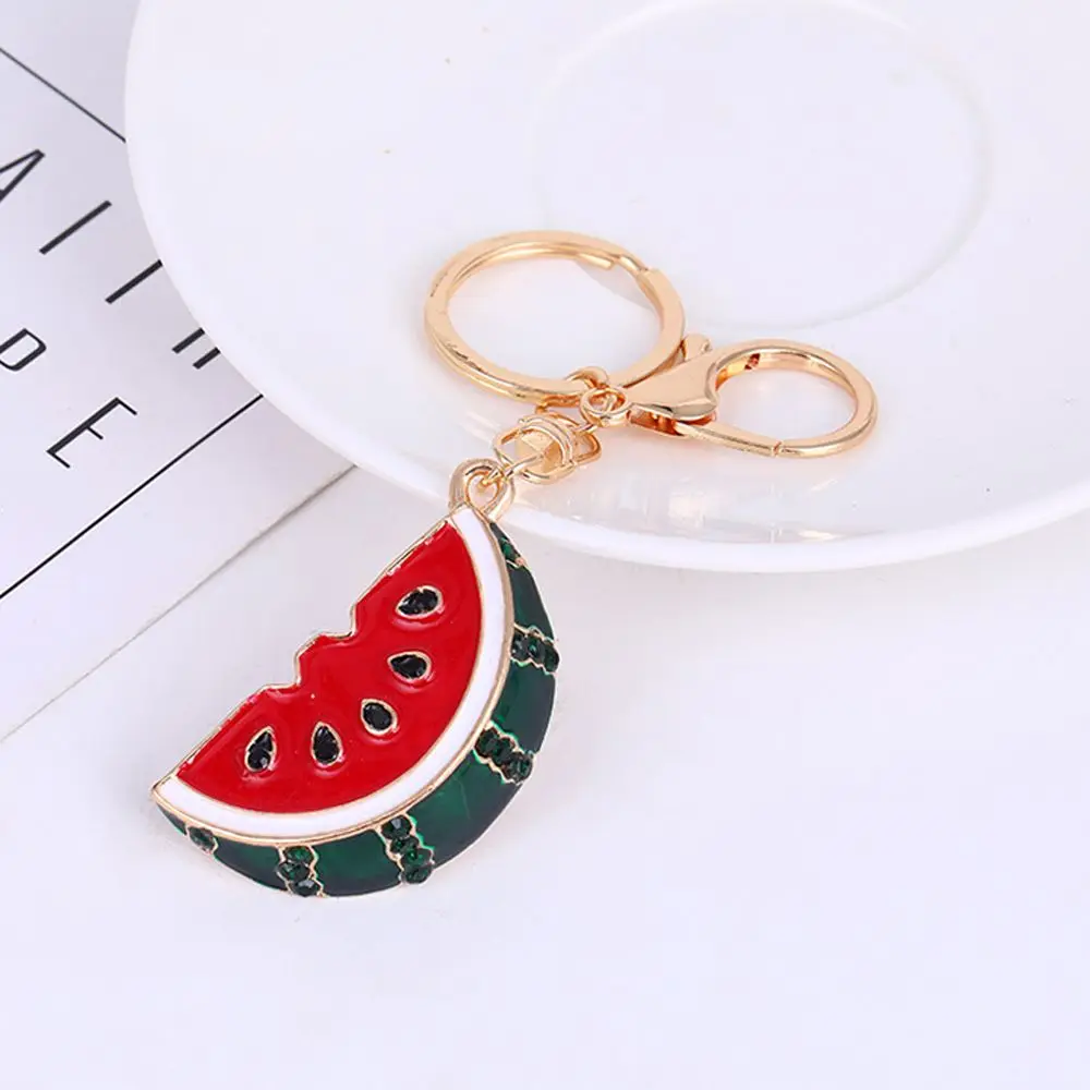 Hanging Decorations Simulation Watermelon Keychain Zinc Alloy Backbag Decor Summer Fruit Keyring Sparkling Rhinestones