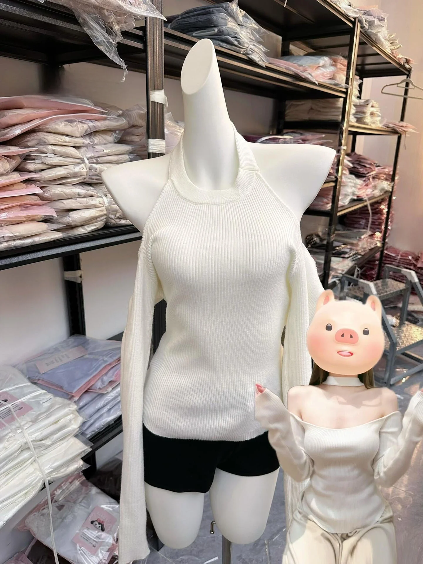 

Весна 2026: Женский облегающий вязаный топ с открытыми плечами в корейском стиле, с длинными рукавами, из мягкого трикотажа, базовый слой